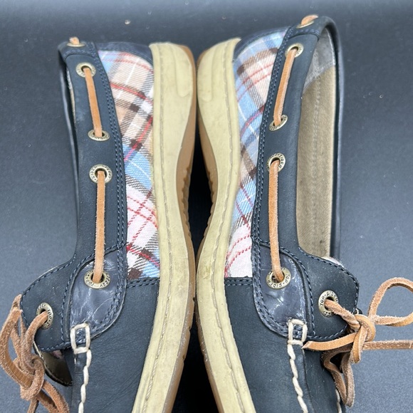 Women's Pre Loved Sperry Top Siders, Navy Leather & Plaid Fabric, SZ 8M - Picture 4 of 15